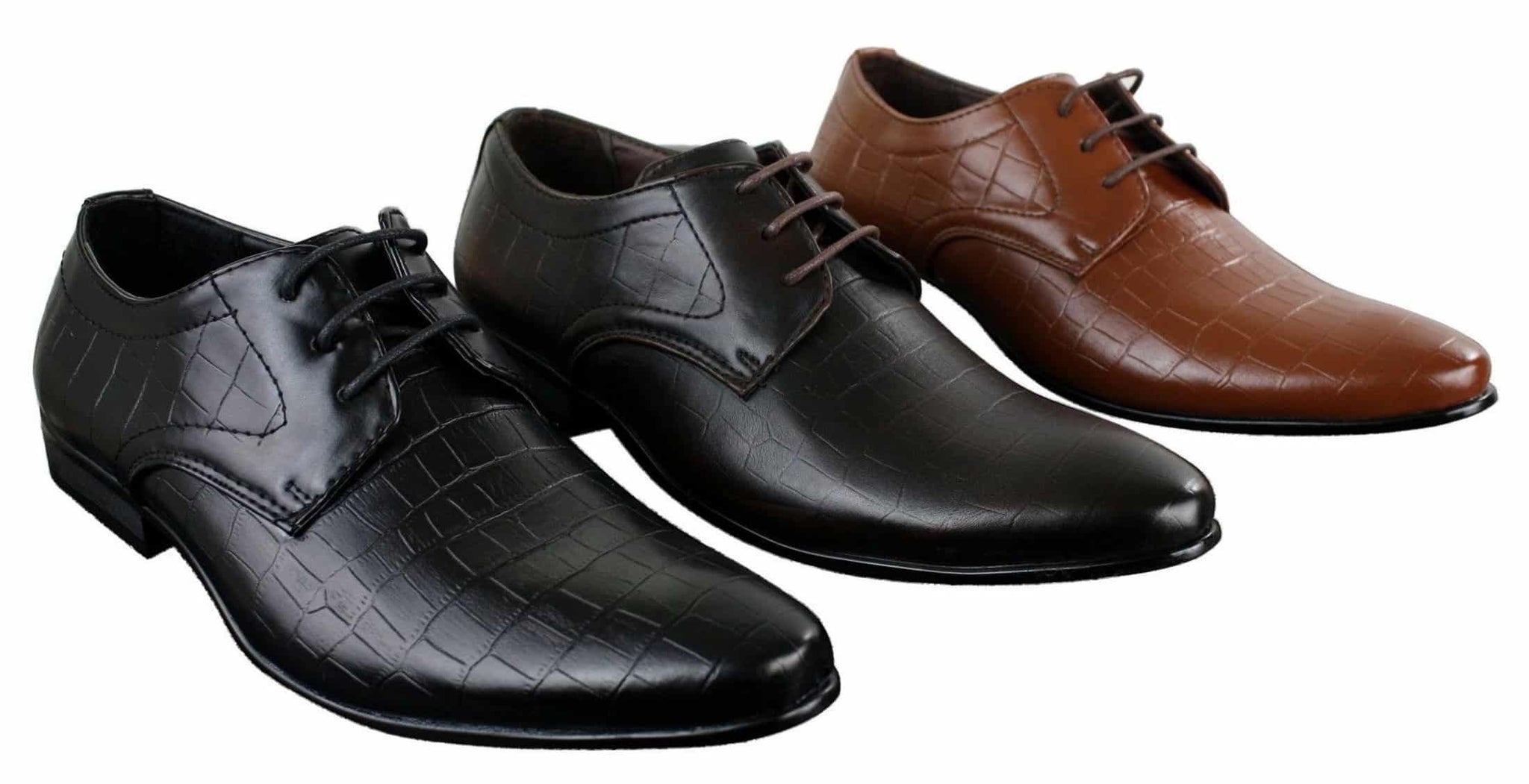 Mens Black Tan Brown Crocodile Snake PU Leather Shoes Laced Smart Formal Pointed