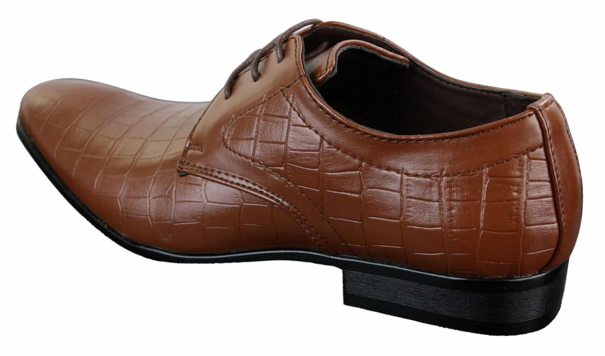 Mens Black Tan Brown Crocodile Snake PU Leather Shoes Laced Smart Formal Pointed