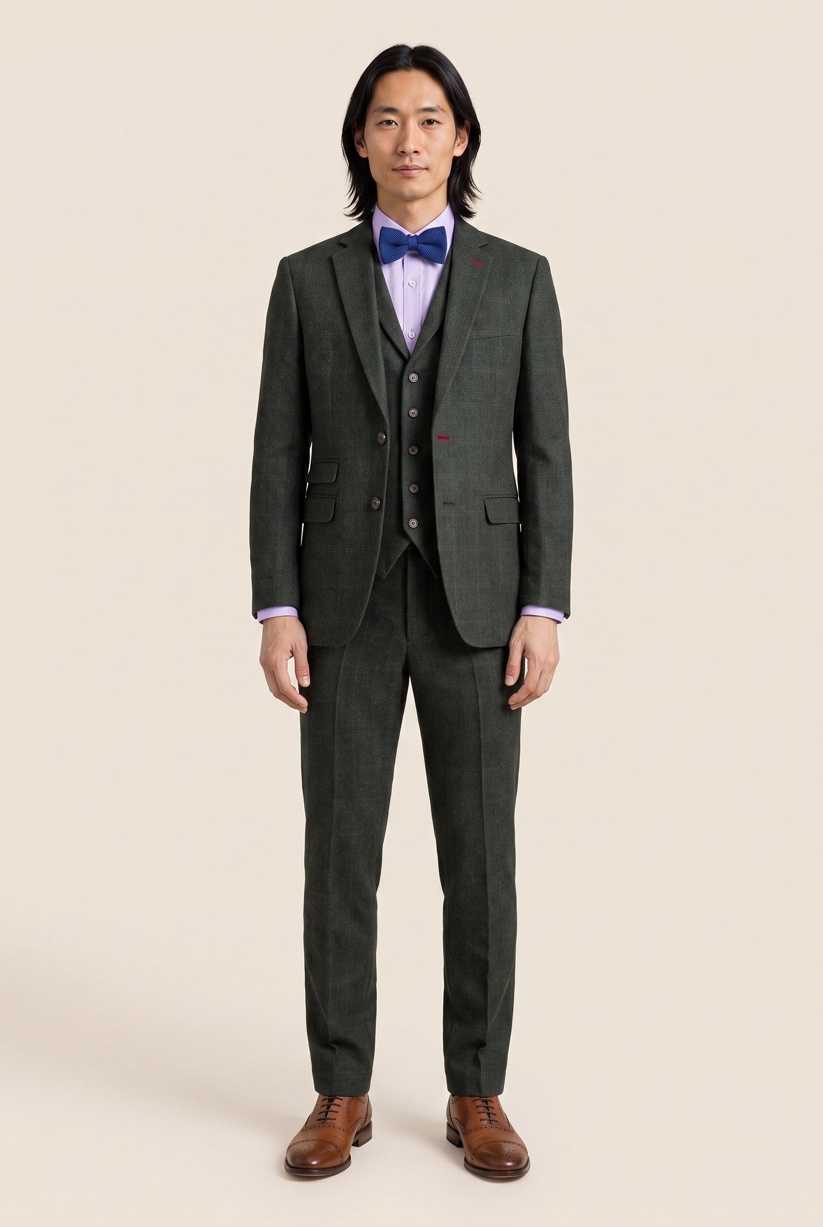 Look #1003 styled with Joshua Men's 3-Piece Green Tweed Slim Fit Suit