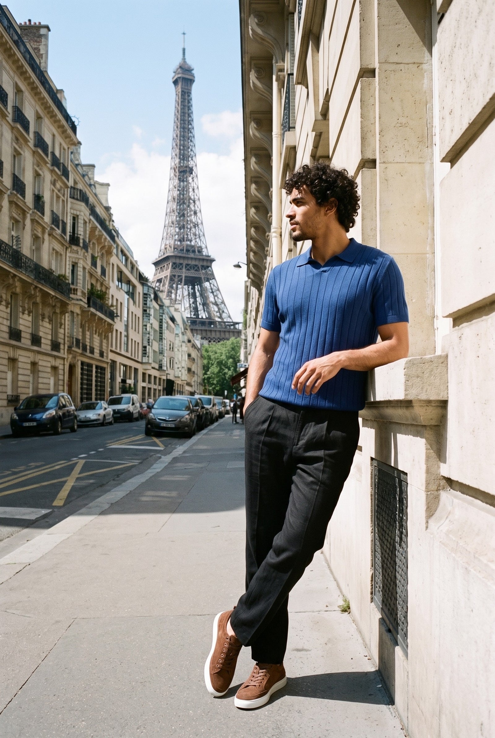 Look #888 styled with Men’s Black 100% Linen Pleated Drawstring Trousers Relaxed Straight Fit