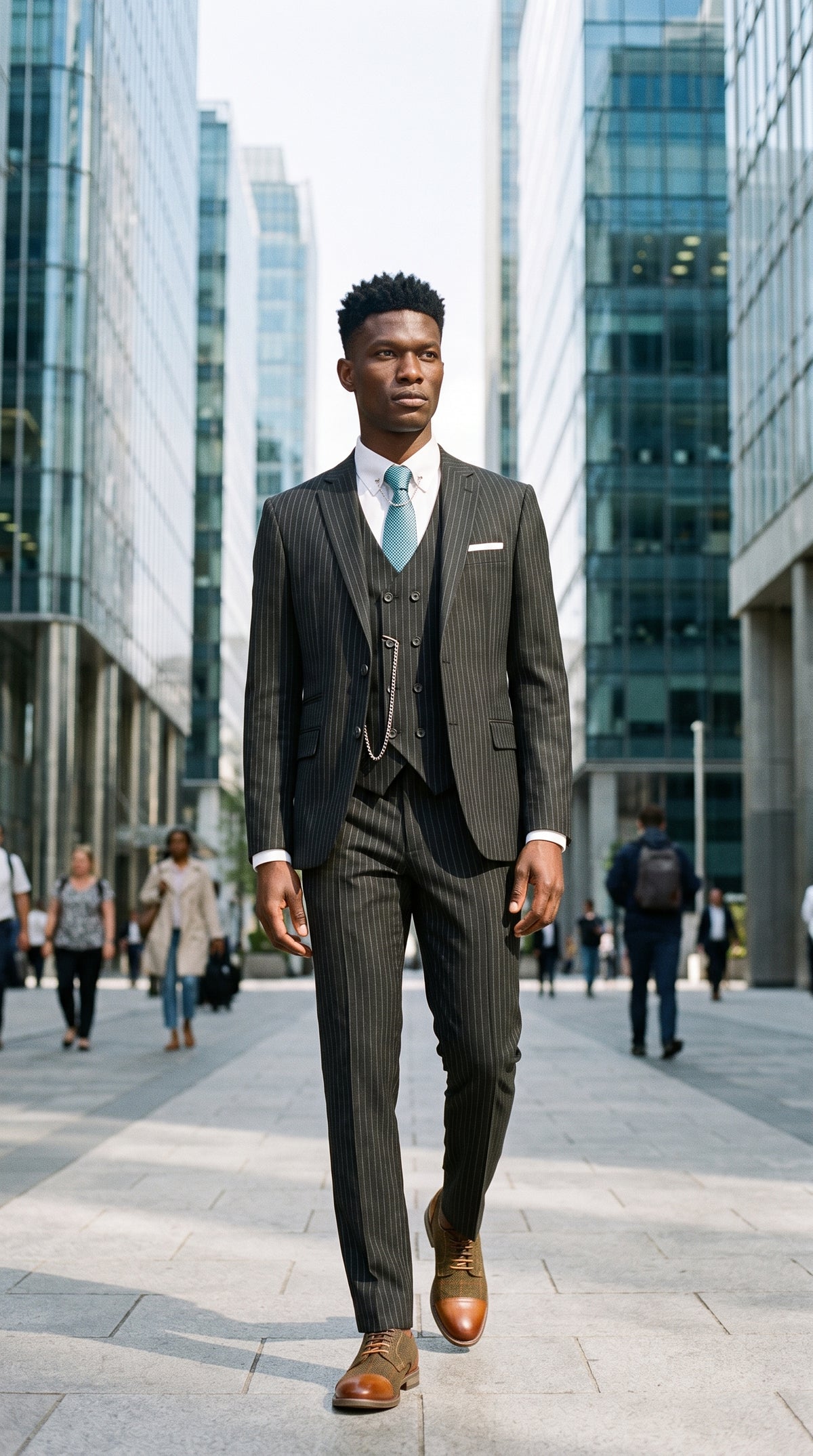 Look #276 styled with Mens  Black 3 Piece Pinstripe Suit