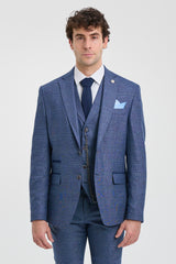 AK-09 Men's 3-Piece Tailored Blue Prince of Wales Check Suit