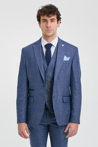 AK-09 Men's 3-Piece Tailored Blue Prince of Wales Check Suit