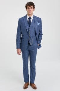 AK-09 Men's 3-Piece Tailored Blue Prince of Wales Check Suit