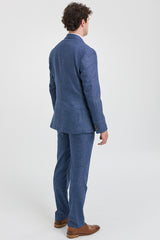 AK-09 Men's 3-Piece Tailored Blue Prince of Wales Check Suit