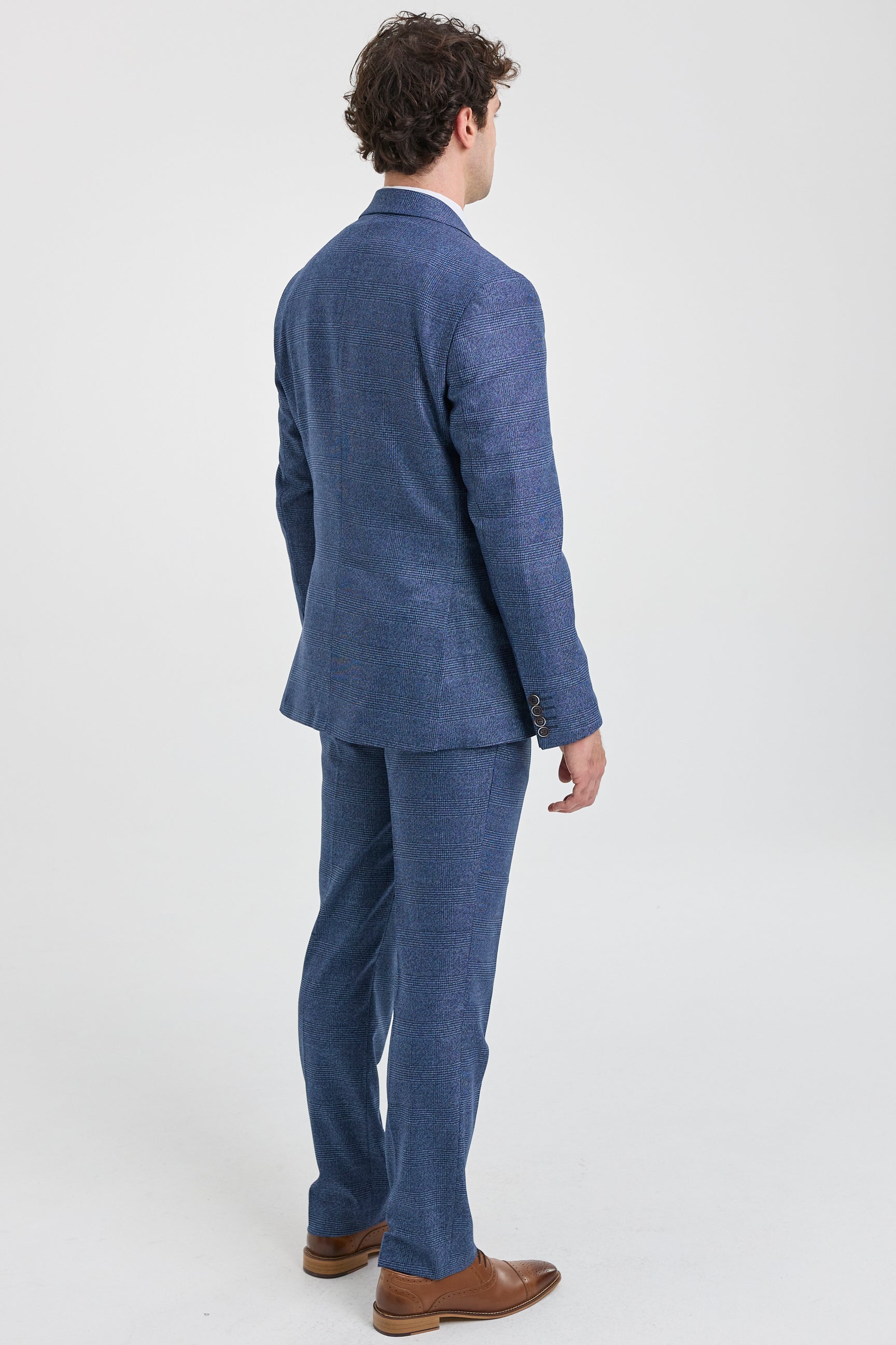 AK-09 Men's 3-Piece Tailored Blue Prince of Wales Check Suit