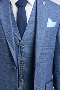 AK-09 Men's 3-Piece Tailored Blue Prince of Wales Check Suit