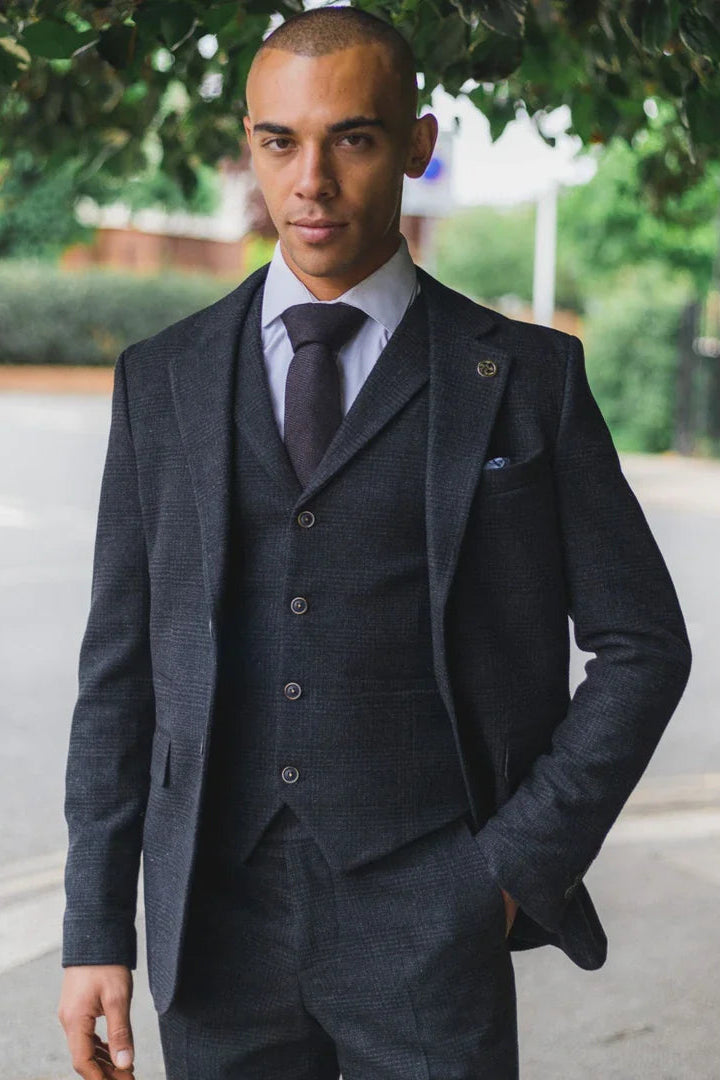 Men's Black Glen Check 3 Piece Suit