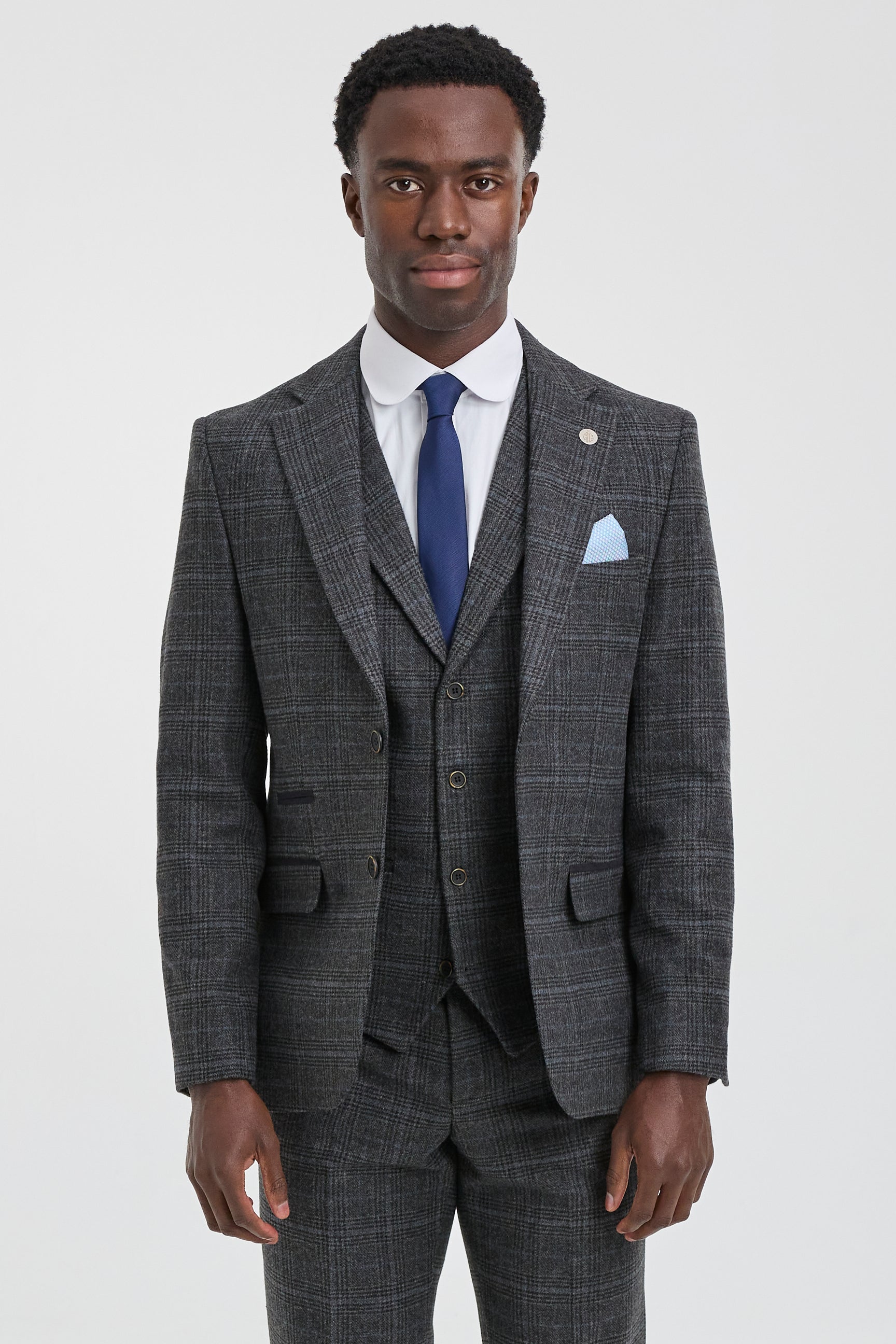 Men's Grey Tartan Check 3 Piece Suit