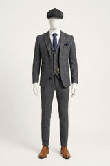 Men's Grey Tartan Check 3 Piece Suit