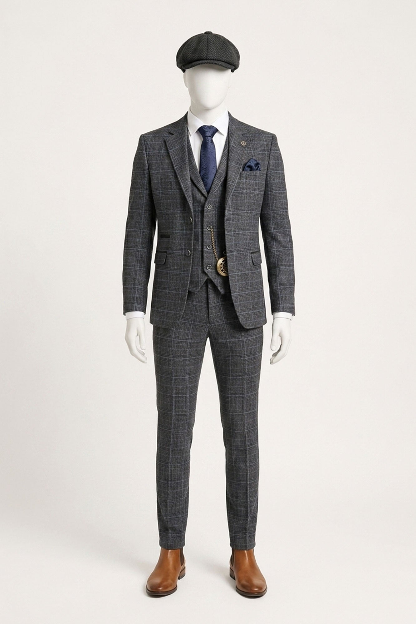 Men's Grey Tartan Check 3 Piece Suit