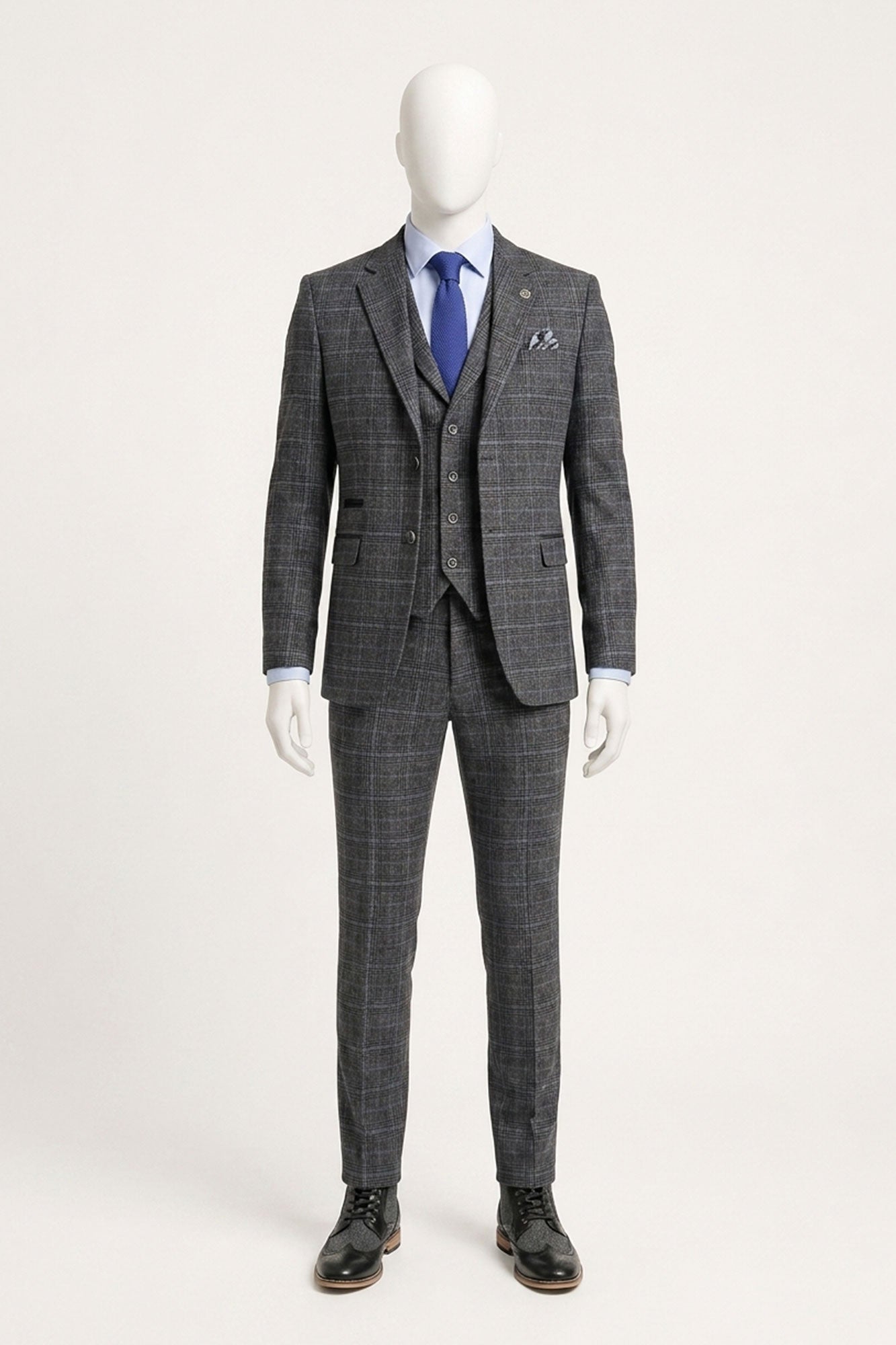 Men's Grey Tartan Check 3 Piece Suit