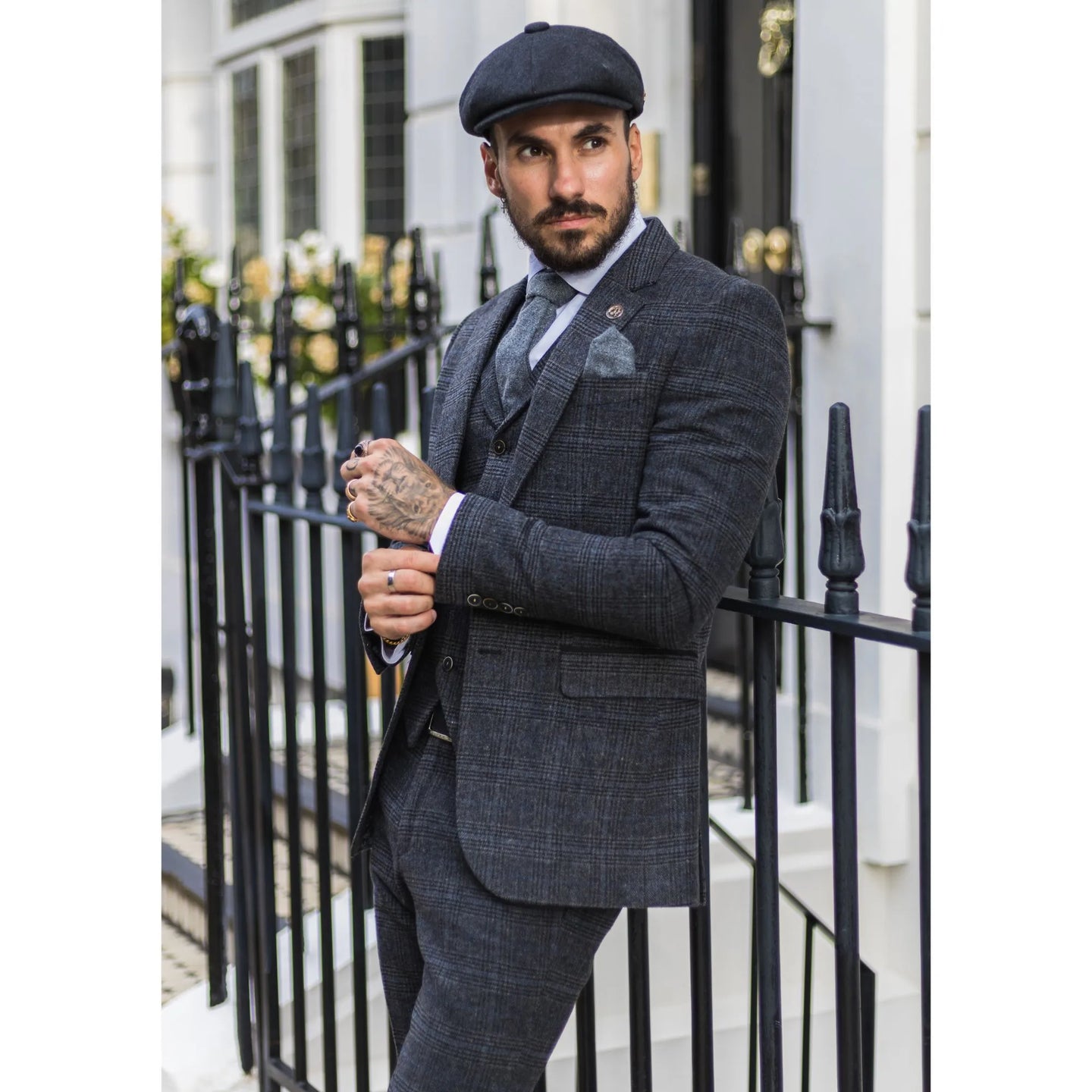 Men's Grey Tartan Check 3 Piece Suit