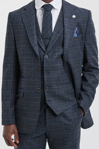 Men's Blue Tartan Check 3 Piece Suit