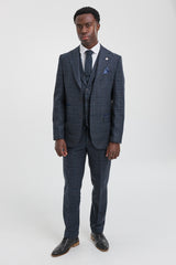 Men's Blue Tartan Check 3 Piece Suit