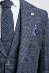 Men's Blue Tartan Check 3 Piece Suit