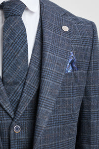 Men's Blue Tartan Check 3 Piece Suit