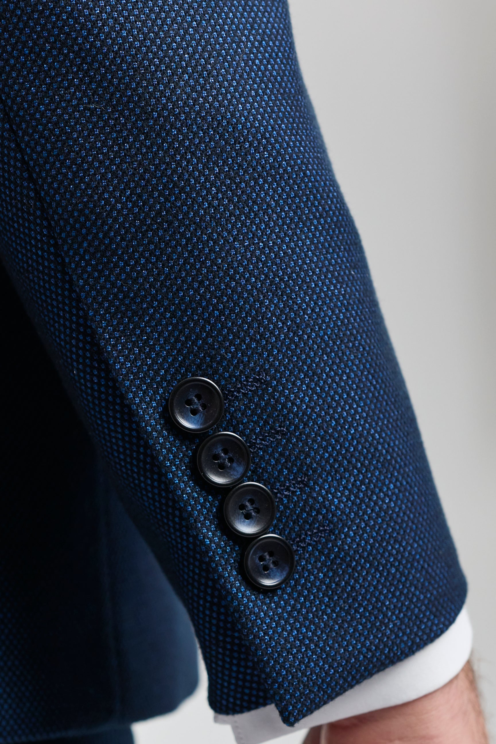 Mens Navy Blue 3 Piece Suit Birdseye Suit Wedding Prom Formal Smart Classic