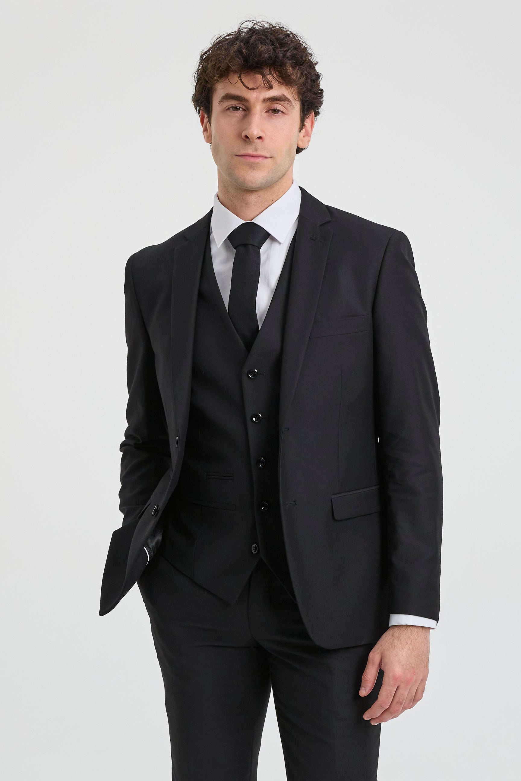 Paul Andrew Parker - Mens 3 Piece Black Tailored Fit Complete Suit Classic Door Man Mourning Funeral