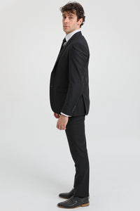 Paul Andrew Parker - Mens 3 Piece Black Tailored Fit Complete Suit Classic Door Man Mourning Funeral