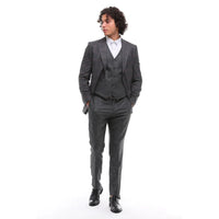 Mens 3 Piece Suit Grey Brown Check Tailored Fit Wedding Prom Races