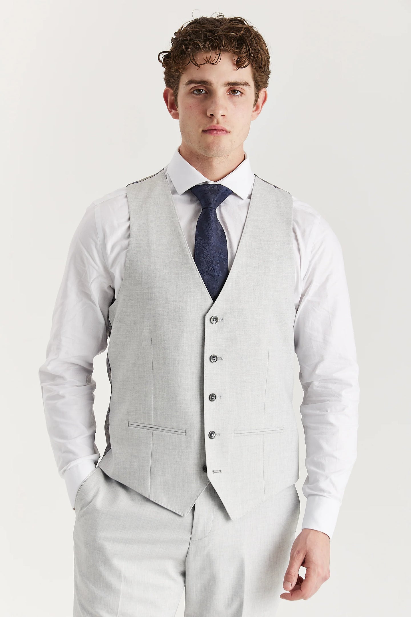 Belmont - Men's Silver Tailored Fit Waistcoat