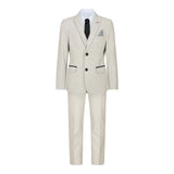 Boys 3 Piece Cream Tweed Wedding Party Check Suit Tailored Fit Smart Formal