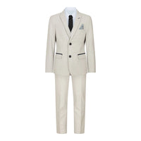 Boys 3 Piece Cream Tweed Wedding Party Check Suit Tailored Fit Smart Formal