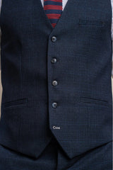 Men's Light Blue Check Prince of Wales 3-Piece Suit with Navy Waistcoat
