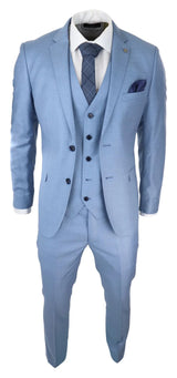 Mens Light Blue Sky 3 Piece Suit Classic Stitch Wedding Summer Prom Classic
