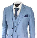 Mens Light Blue Sky 3 Piece Suit Classic Stitch Wedding Summer Prom Classic