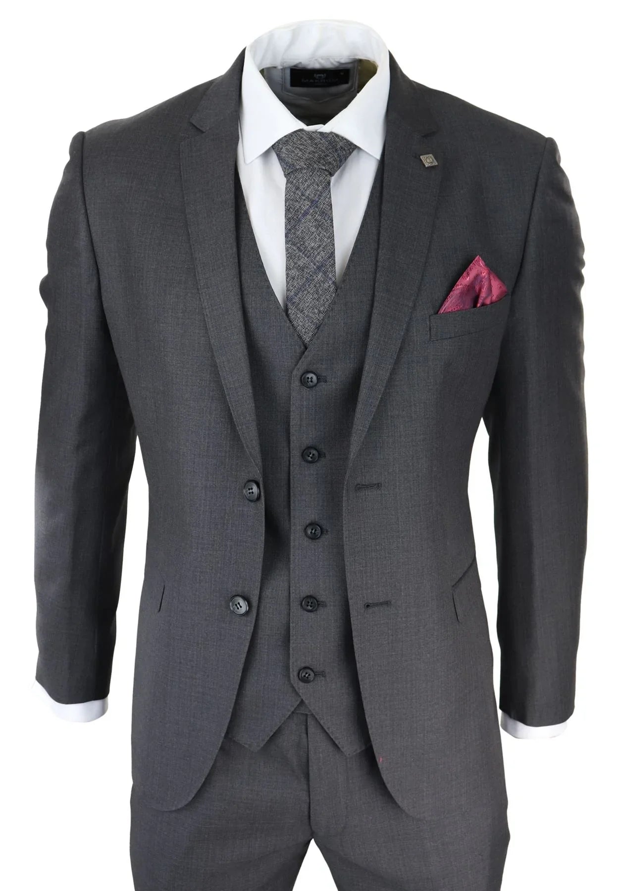 Mens Dark Grey Charcoal 3 Piece Suit Classic Stitch Wedding Summer Prom Classic