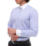Men's Stripe Button Down Poplin Shirt With Bar & Chain Formal Classic