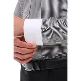 Men's Button Down Stripe Dress Shirt Formal Classic Collar - Black