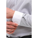 Men's Button Down Stripe Dress Shirt Formal Classic Collar - Grey