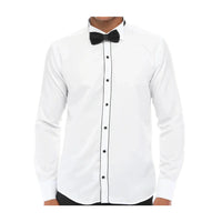 Men's Wing Collar Shirt Tuxedo White Black Piping Double Cuff Dinner Classic