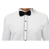Men's Wing Collar Shirt Tuxedo White Black Piping Double Cuff Dinner Classic