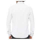 Men's Wing Collar Shirt Tuxedo White Black Piping Double Cuff Dinner Classic