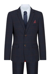 Boys Navy Check 3 Piece Suit Red Edinson Marc Darcy Classic Vintage Wedding