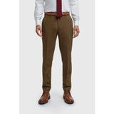 Thomas - Men's Brown Wool Blend Herringbone Tweed Trousers