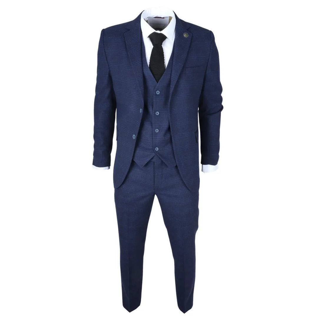 IM10 - Men's 3 Piece Navy Blue Check Suit