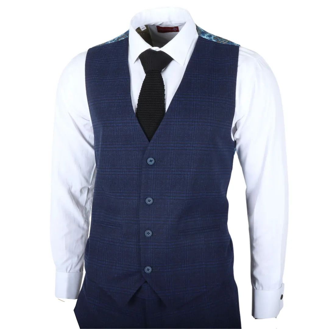 IM10 - Men's 3 Piece Navy Blue Check Suit