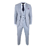 Men's Light Blue 3 Piece Plaid Check Suit