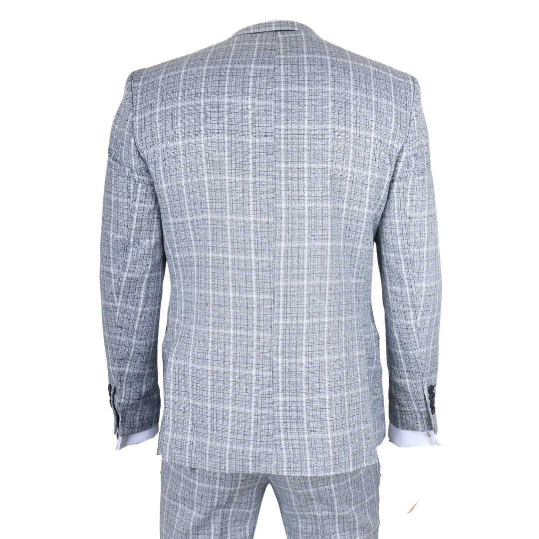 Men's Light Blue 3 Piece Plaid Check Suit
