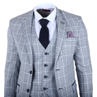 Men's Light Blue 3 Piece Plaid Check Suit