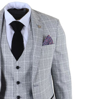 Men's Grey 3 Piece Tailored Fit Check Suit