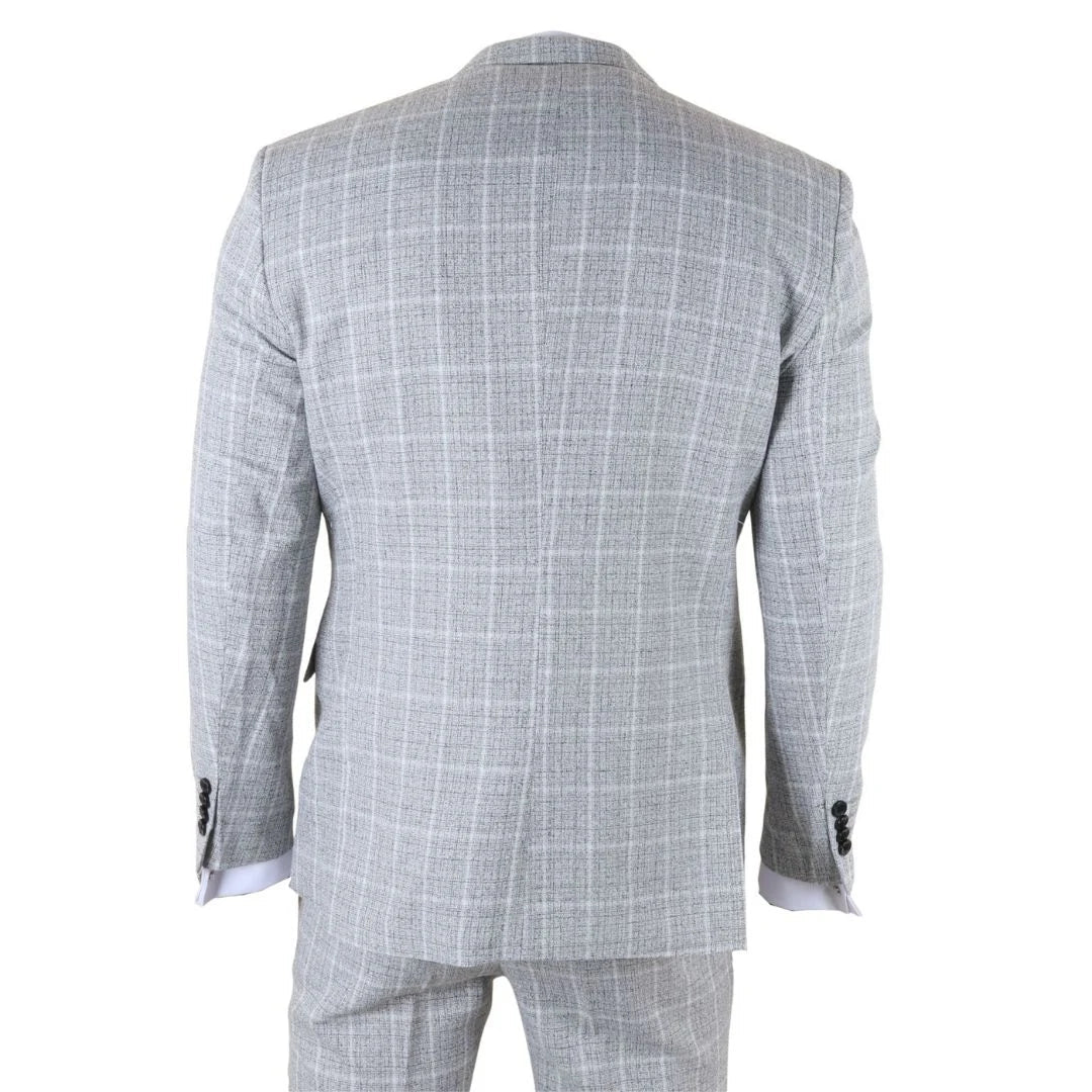Men's Grey 3 Piece Tailored Fit Check Suit