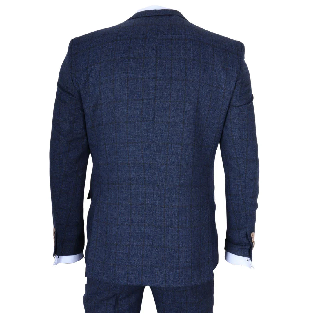 IM11 - Men's Navy 3 Piece Plaid Check Suit