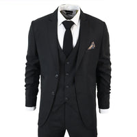 IM1 Men's Classic Black Plain Tailored Fit 3-Piece Suit