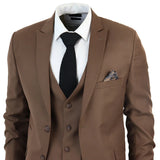 IM1 Men's Classic Brown Plain Tailored Fit 3-Piece Suit